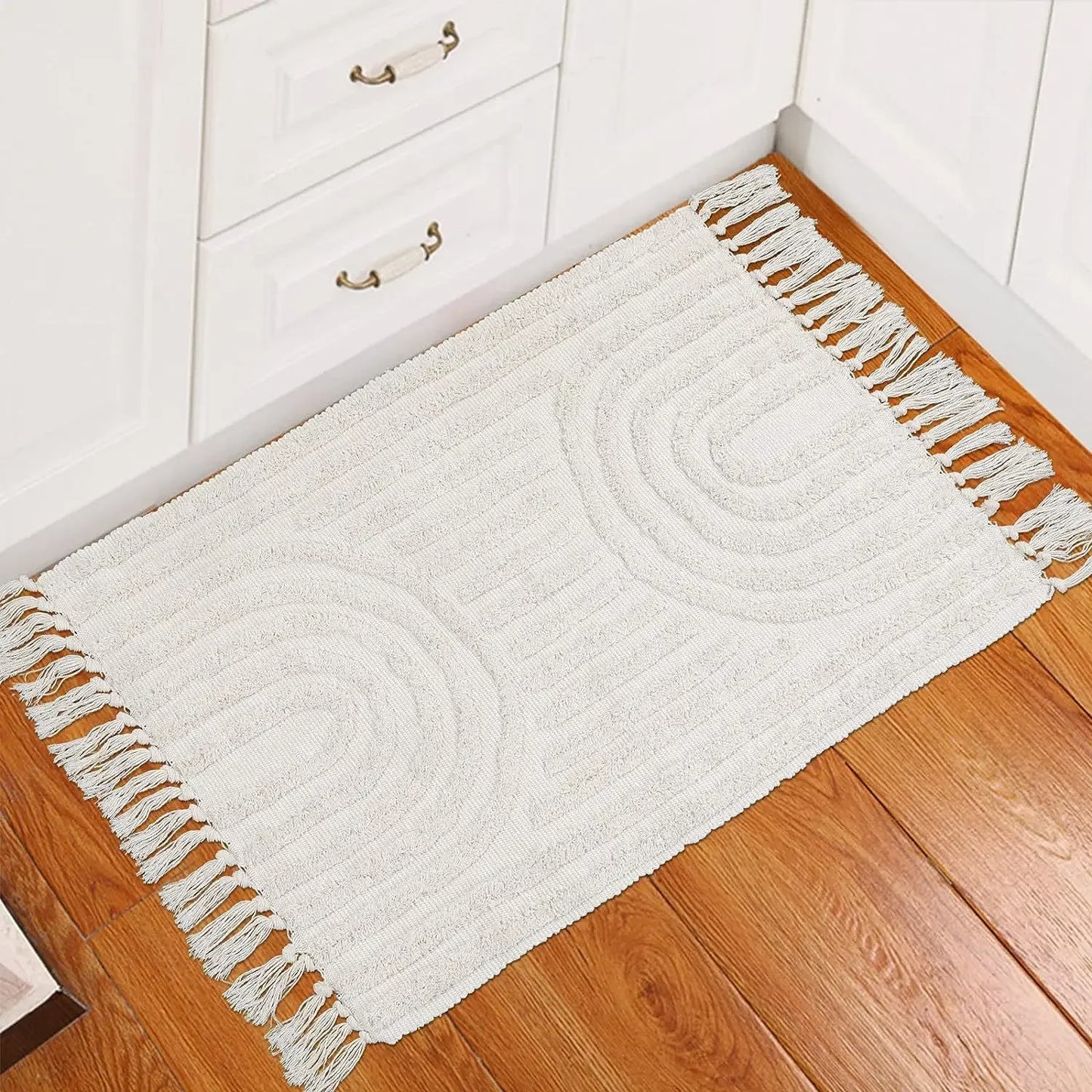 Tufted Cotton Carpet Living Room Carpet Hand-woven Tassel Washable Bathroom Floor Mat Hotel Bed and Breakfast Decorative Blanket