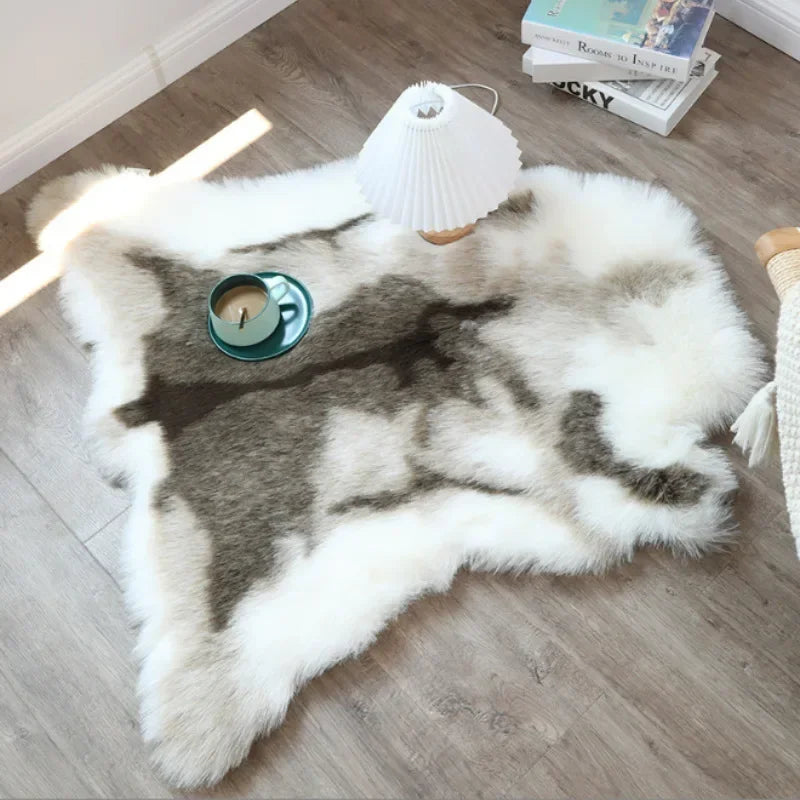 Modern Minimalist Machine Washable Faux Reindeer Fur Carpet Bedroom Blanket Floor Mat Bedside Faux Animal Blanket