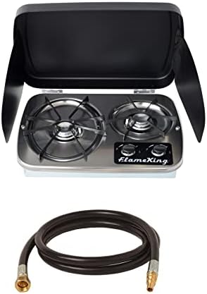 Flame King 7200 5200 BTU Propane Cooktop Bundle for RV Campers