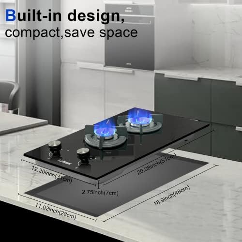 Karinear Built-In Propane Gas Cooktop 2 Burner Dual Fuel