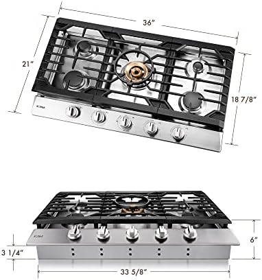 FOTILE 36 5-Burner Gas Cooktop with Flame Protection Stainless Steel