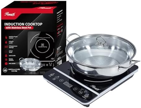 Rosewill 1800W Induction Cooktop 10-inch apt Stainless Steel Talking Monitoring Cooktop