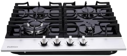 24-inch Gas Cooktop with 4 High-Power Burners Converts LPGLNG Tempered Glass