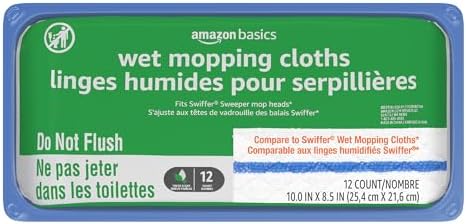 Amazon Basics Mop Heads Replacements - 12 Count Wet Mopping Cloth Refills