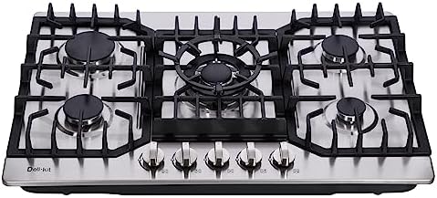 Deli-Kit 30-Inch Stainless Steel Gas Cooktop 5 Burners Dual Fuel