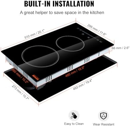 VEVOR 12-inch Glass Electric Cooktop Built-In with Timer Kids Safety Lock
