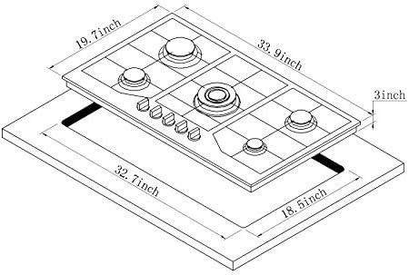 Deli-mate 34 Stainless Steel Gas Cooktop with 5 Burners