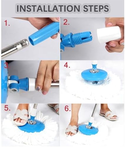 49-inch 360 Degree Rotating Telescopic Spin Mop Handle - Space Saving Durable