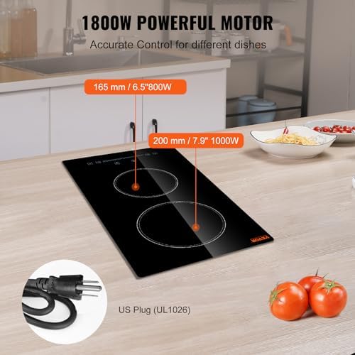 VEVOR 12-inch Glass Electric Cooktop Built-In with Timer Kids Safety Lock