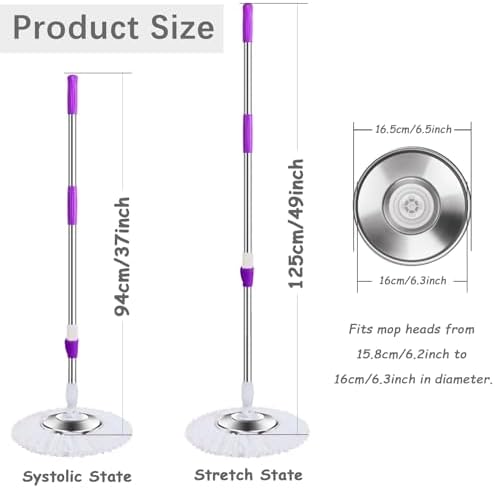 49-inch 360 Degree Rotating Telescopic Spin Mop Handle - Space Saving Durable