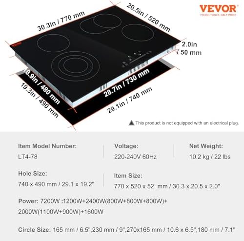 4-Burner Electric Cooktop Sensor Touch Control 30 Space Saving 240V