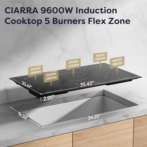 CIARRA 36-inch Induction Cooktop - Premium Build Dual Flexibility Power and Safety