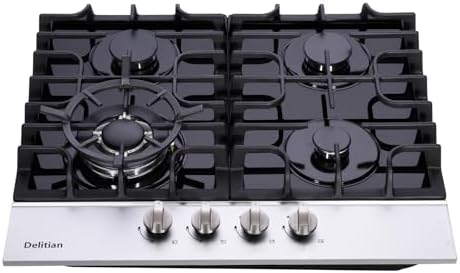 24-inch Gas Cooktop with 4 High-Power Burners Converts LPGLNG Tempered Glass