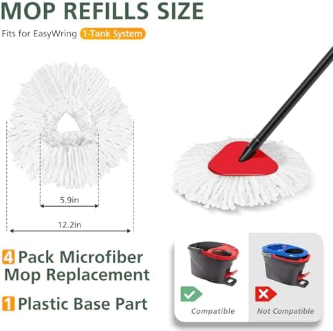4Pack Spin Mop Replaceable Heads White - Compatible with EasyWring Spinning Mop 1-Tank