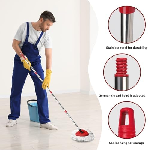 4-Section Spin Mop Handle Easywring Compatible