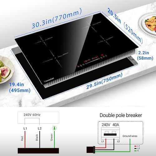 AMZCHEF Electric Cooktop 30 Inch with 4BOOST Burners