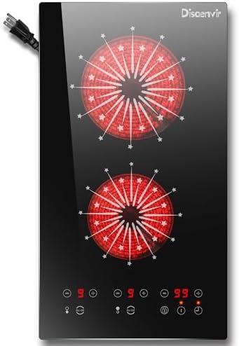 Disaenvir 12-inch electric cooktop 2-burner compact dual zones 2000W 110V