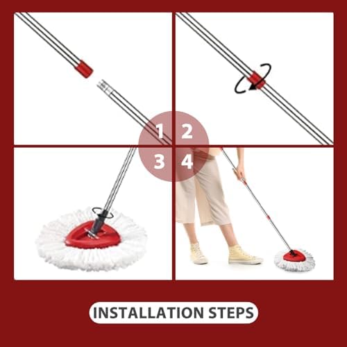 4-Section Spin Mop Handle Easywring Compatible