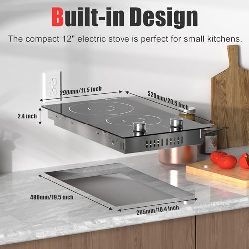 12-Inch Electric Cooktop 2 Burners CeramicsurfacePlug InEasy to Use