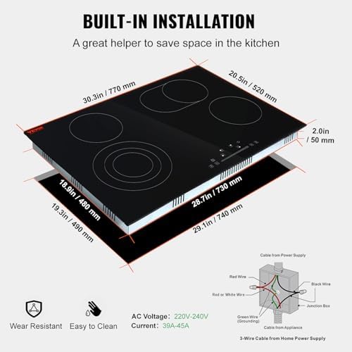 4-Burner Electric Cooktop Sensor Touch Control 30 Space Saving 240V