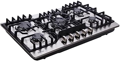 Deli-Kit 30-Inch Stainless Steel Gas Cooktop 5 Burners Dual Fuel
