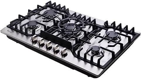 Deli-Kit 30-Inch Stainless Steel Gas Cooktop 5 Burners Dual Fuel