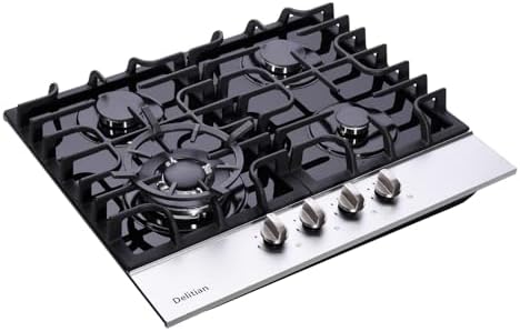 24-inch Gas Cooktop with 4 High-Power Burners Converts LPGLNG Tempered Glass