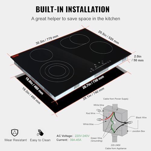 4-Burner Electric Cooktop Sensor Touch Control 30 Space Saving 240V