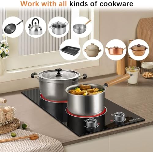 Noxton 110V Electric Cooktop - 2 Burner Plug In Stove Top