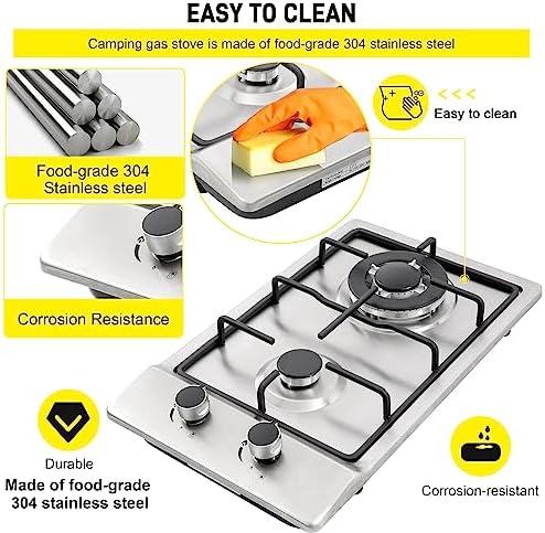Stainless Steel 12 Gas Cooktop Dual Fuel Outdoor Use Easy to Clean
