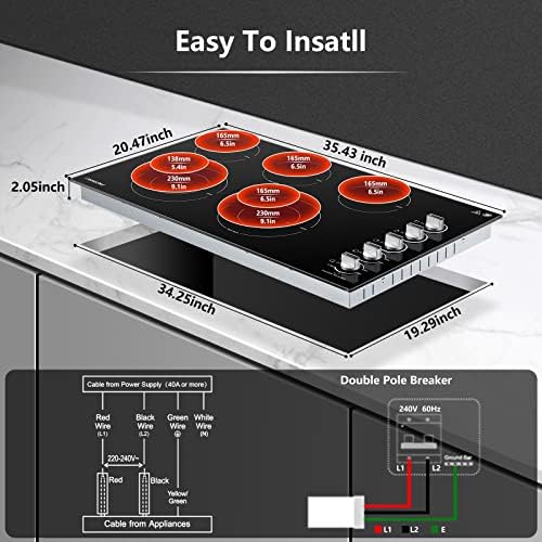 5-Burner Built-In Electric Stove with Ceramic Surface 8900W