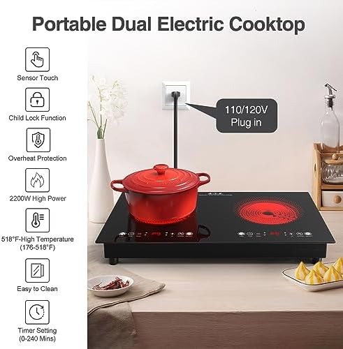 2-Burner Electric Cooktop with Timer and Safety Features