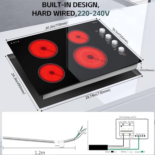 Powerful 30 Electric Cooktop Built-In Ceramic Surface