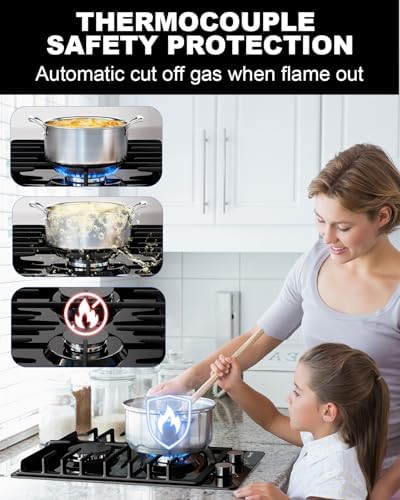 TopWish 2 Burner Propane Gas Cooktop Black Tempered Glass