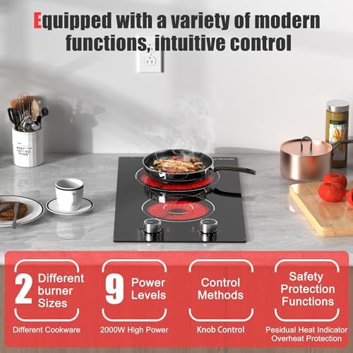 12-Inch Electric Cooktop 2 Burners CeramicsurfacePlug InEasy to Use