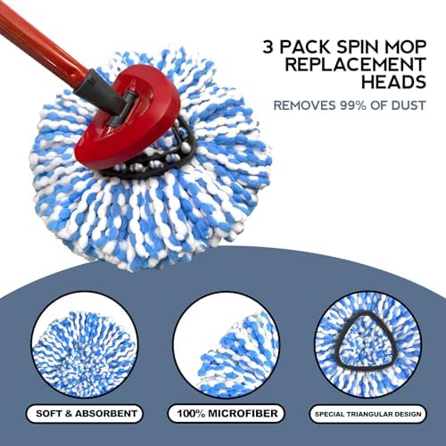 3-Pack Spin Mop Heads Deep Cleaning Machine Washable