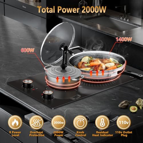 Compact Powerful 2-Burner Electric Cooktop for Home Camping