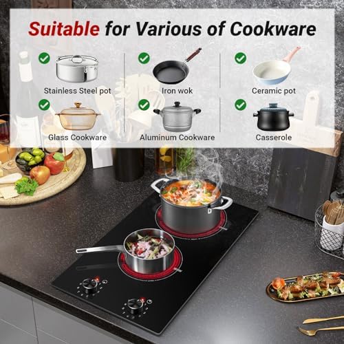 AMZCHEF 12Inch 2 Burner Electric Cooktop