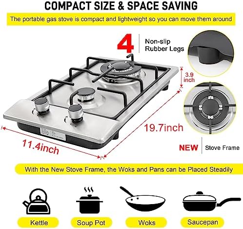 Stainless Steel 12 Gas Cooktop Dual Fuel Outdoor Use Easy to Clean