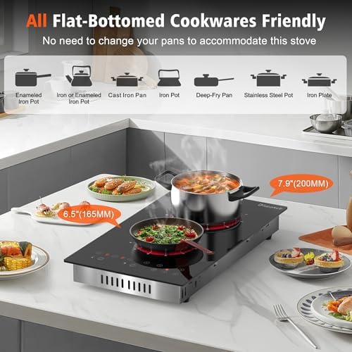 Disaenvir 12-inch electric cooktop 2-burner compact dual zones 2000W 110V