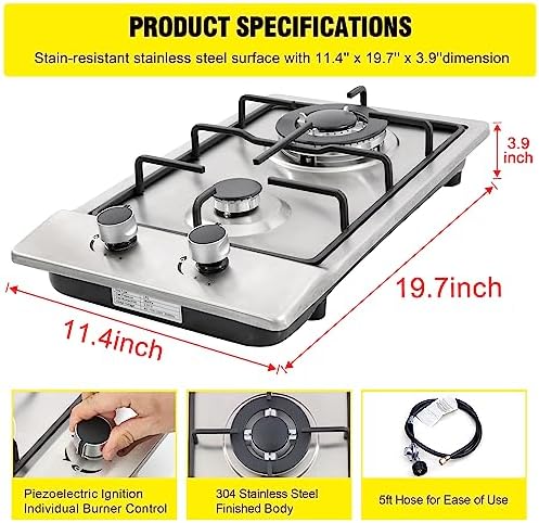 Stainless Steel 12 Gas Cooktop Dual Fuel Outdoor Use Easy to Clean