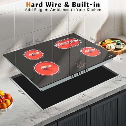 30-Inch 6400W Electric Cooktop with Timer Safety Features