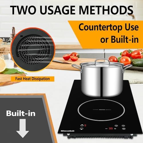 Weceleh 12-inch Induction Cooktop - 2 Burners 3300W Child Safety Timer
