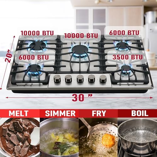 5-Burner Gas Cooktop High Power Dual Fuel with Thermocouple Protection