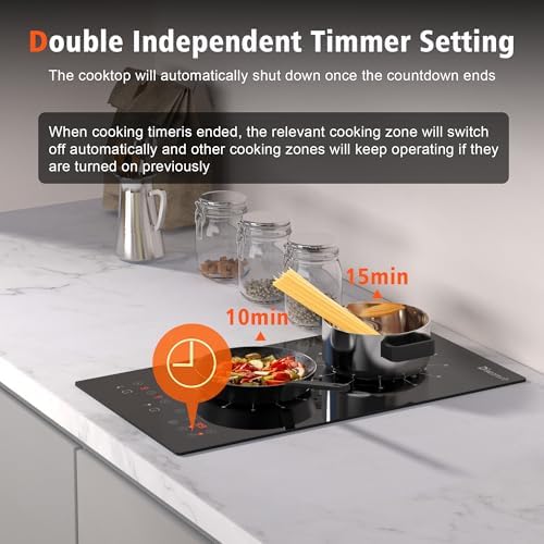Disaenvir 12-inch electric cooktop 2-burner compact dual zones 2000W 110V