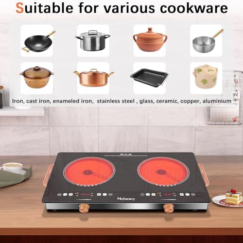 2-Burner Electric Cooktop 2000W Power 24 Inch Safe Portable Timer Included