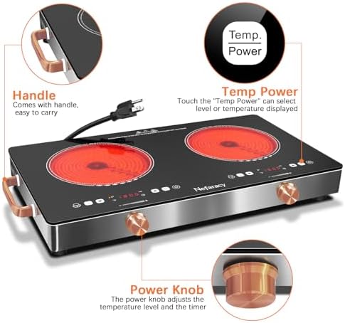 2-Burner Electric Cooktop 2000W Power 24 Inch Safe Portable Timer Included