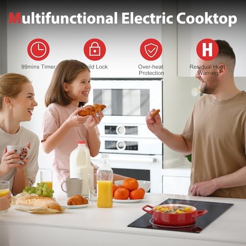12-Inch Electric Cooktop with Ceramic Surface Built-in Design