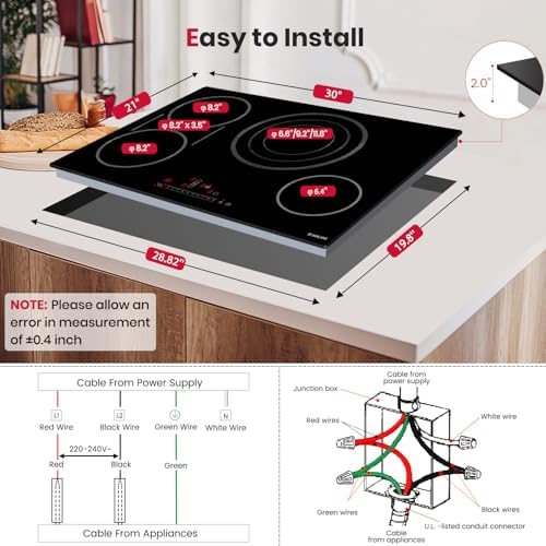 GASLAND 4-Burner Built-In Electric Cooktop With Ceramicsurface 3800W Child Safety