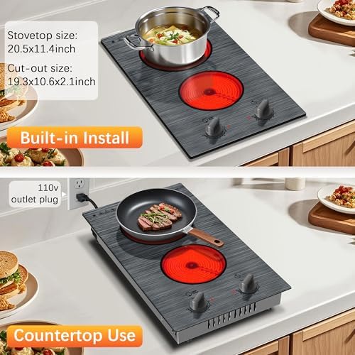 KarinAr 2-Burner Electric Cooktop Plug Play